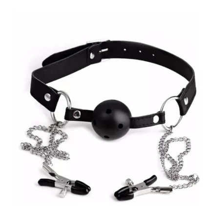Ball Gag Mordaça com Prendedores de Mamilos Sexy Import